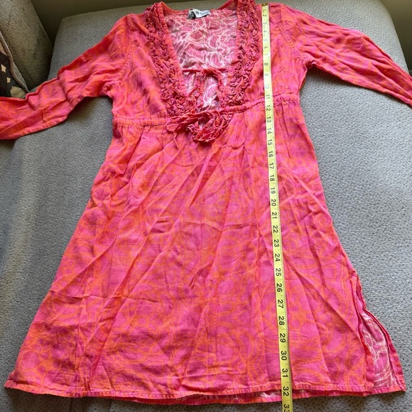 Mud Pie Bag Lady V-Neck Long Sleeve Coral Women’s Swim Coverup Small 100% Linen - Picture 4 of 5